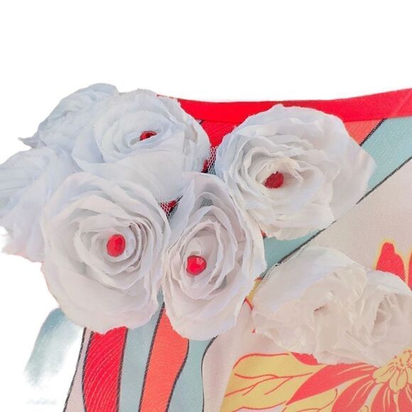 WANDA BEAUCHAMP Asian Floral Embellished Asymmetrical Hem One Sleeve Poncho Blou - Picture 5 of 8